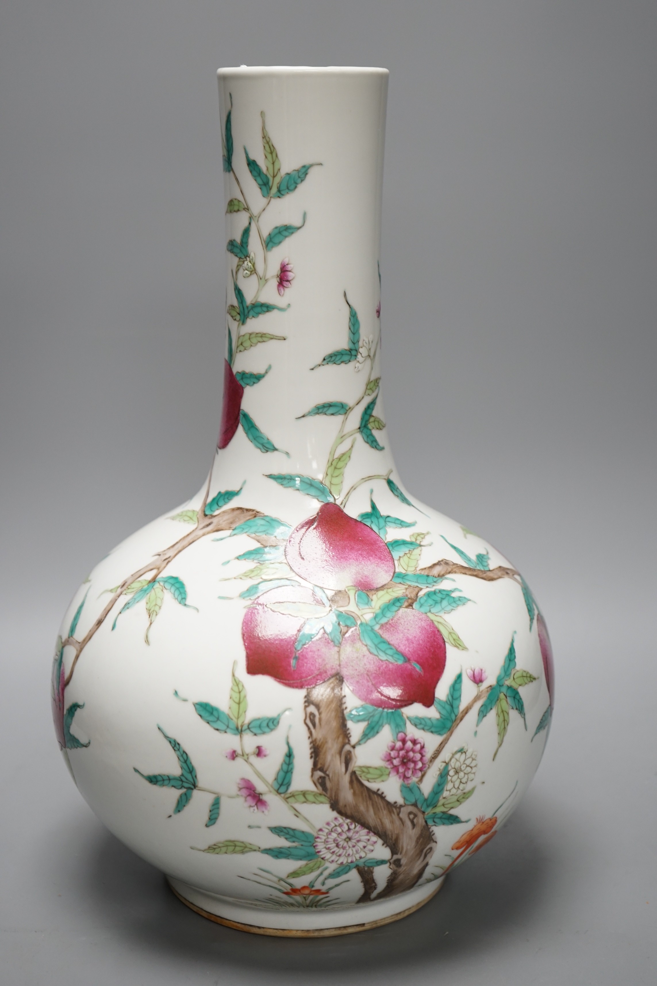 A Chinese famille rose nine peach bottle vase, 40cm